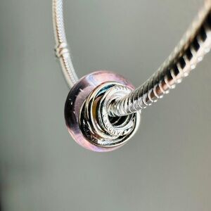 NEW Authentic Pandora Pink Murano Charm / Pandora Silver Bracelet